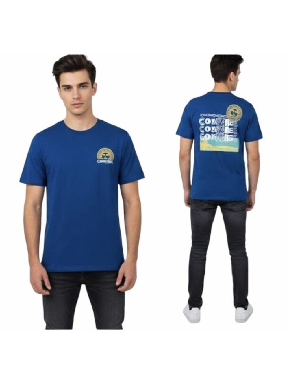 ⭐Converse Tee Left Chest Logo Size S Men's T-Shirt 10020473-426 Blue Cotton New